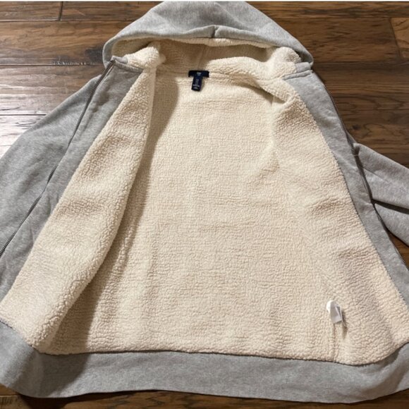 GAP Logo sherpa lined full zip hoodie grey size small - Picture 9 of 16